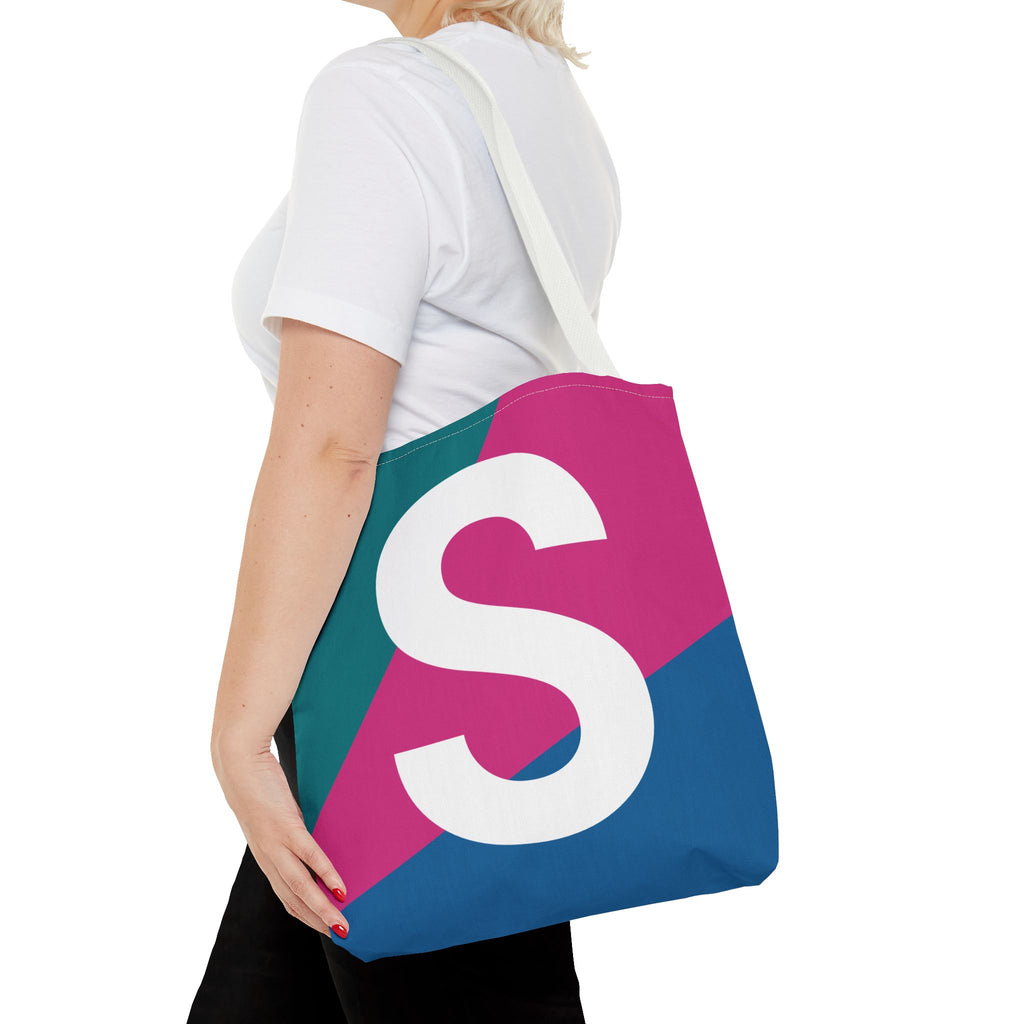 Monogram 'S' Colorblock Tote Bag — Personalized Initial S Shoulder Tote