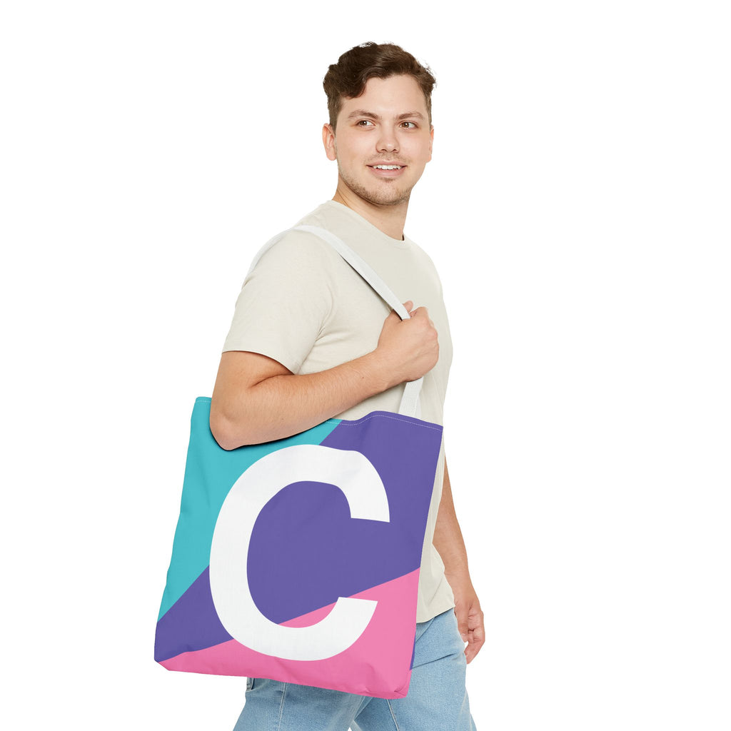 Monogram 'C' Colorblock Tote Bag — Personalized Initial C Shoulder Tote