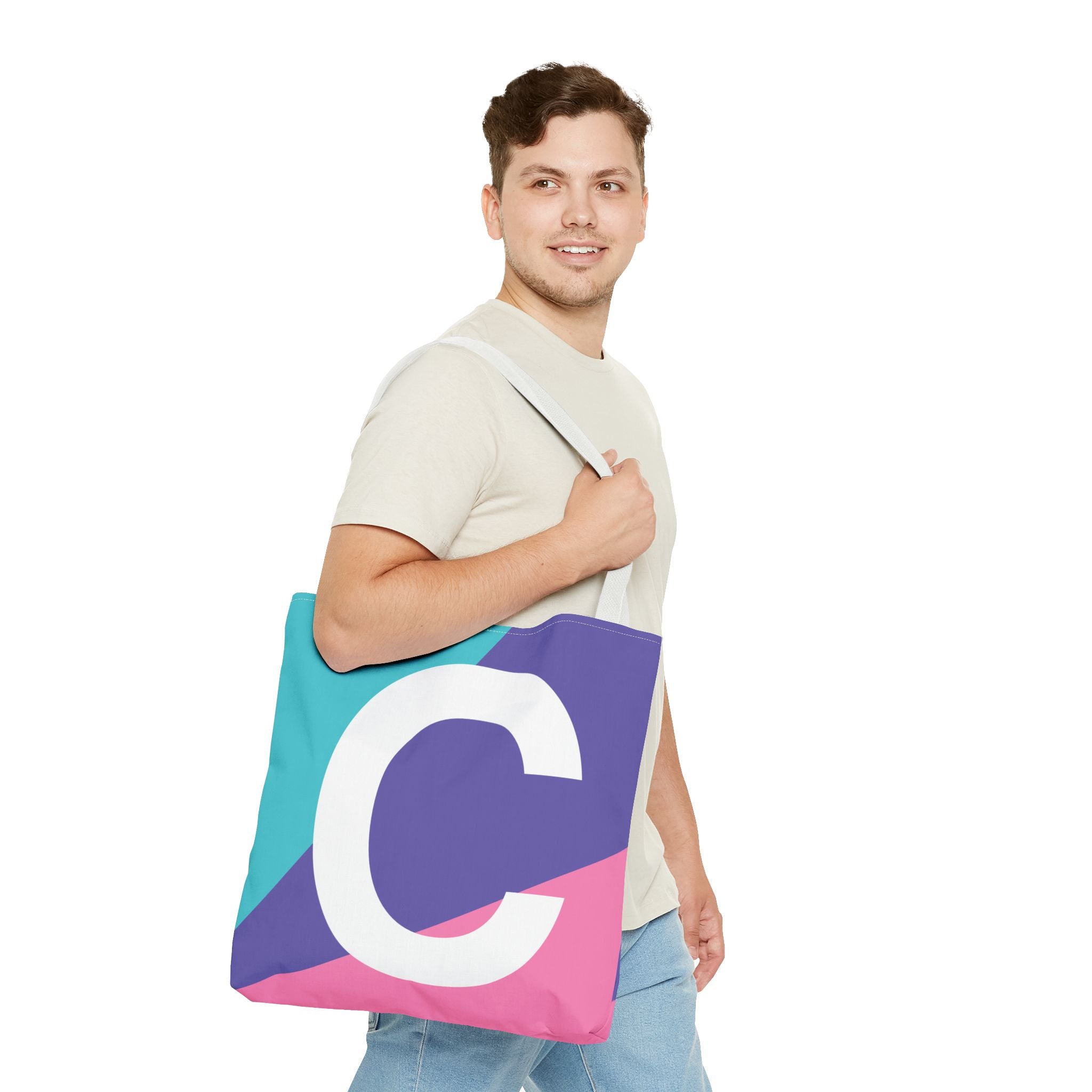 Monogram 'C' Colorblock Tote Bag — Personalized Initial C Shoulder Tote