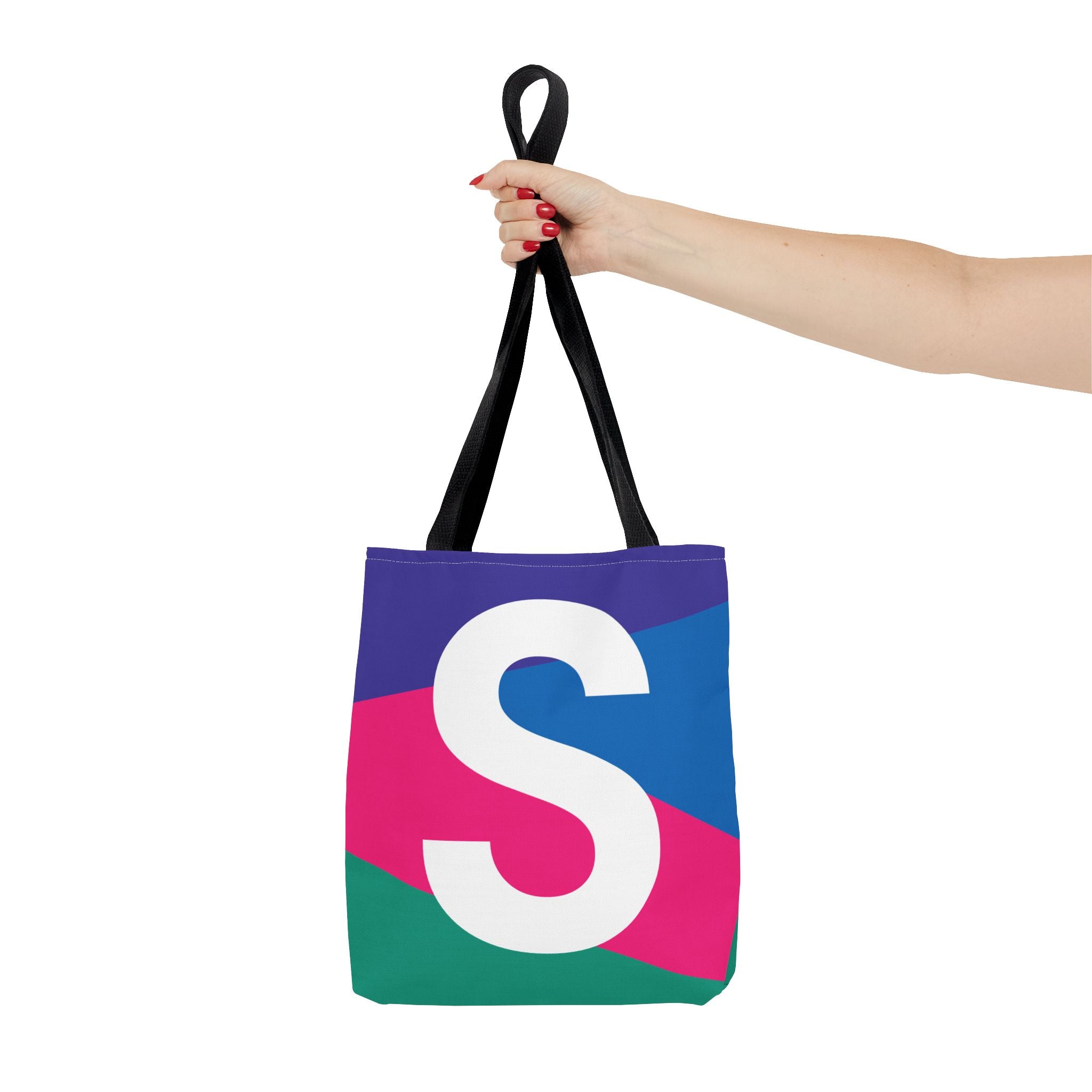 Monogram 'S' Colorblock Tote Bag — Personalized Initial S Shoulder Tote