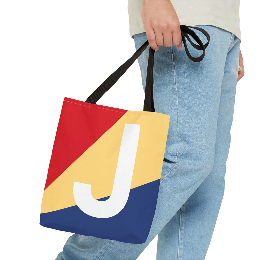 Monogram 'J' Colorblock Tote Bag — Personalized Initial J Shoulder Tote