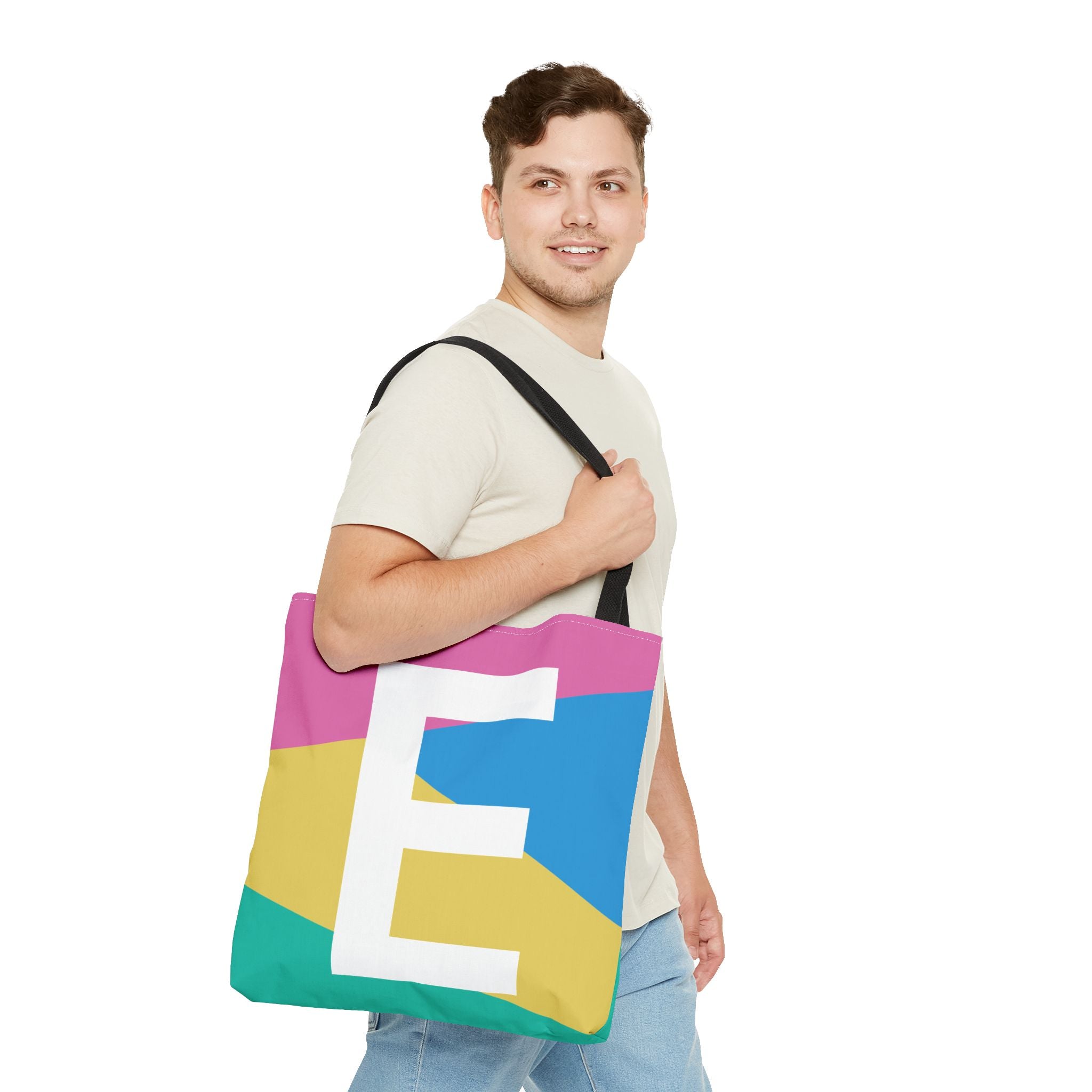 Monogram 'E' Colorblock Tote Bag — Personalized Initial E Shoulder Tote