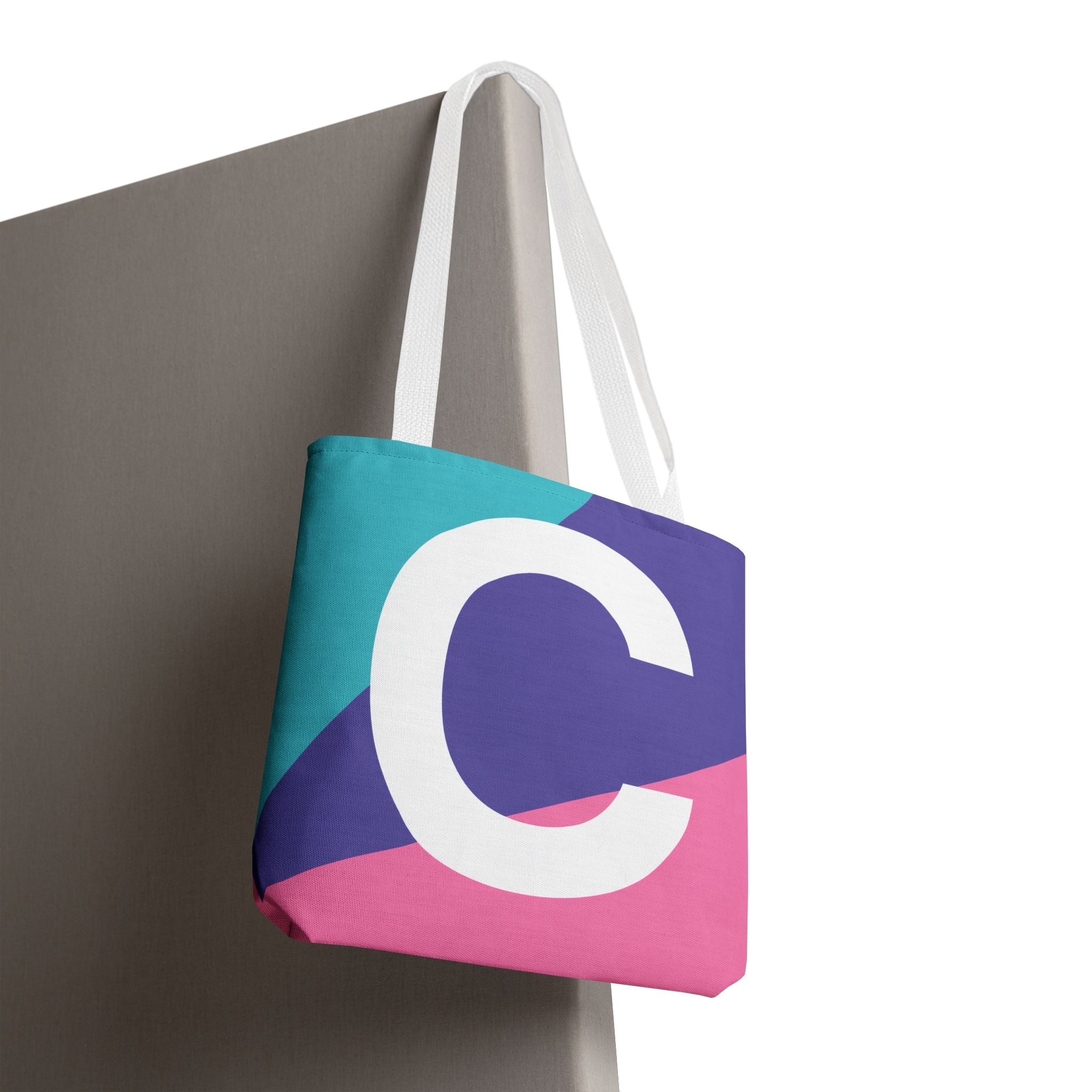 Monogram 'C' Colorblock Tote Bag — Personalized Initial C Shoulder Tote