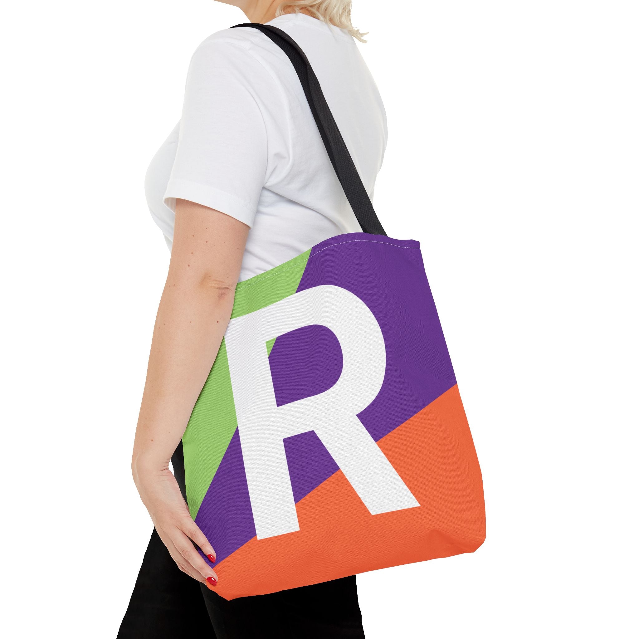 Monogram 'R' Colorblock Tote Bag — Personalized Initial R Shoulder Tote