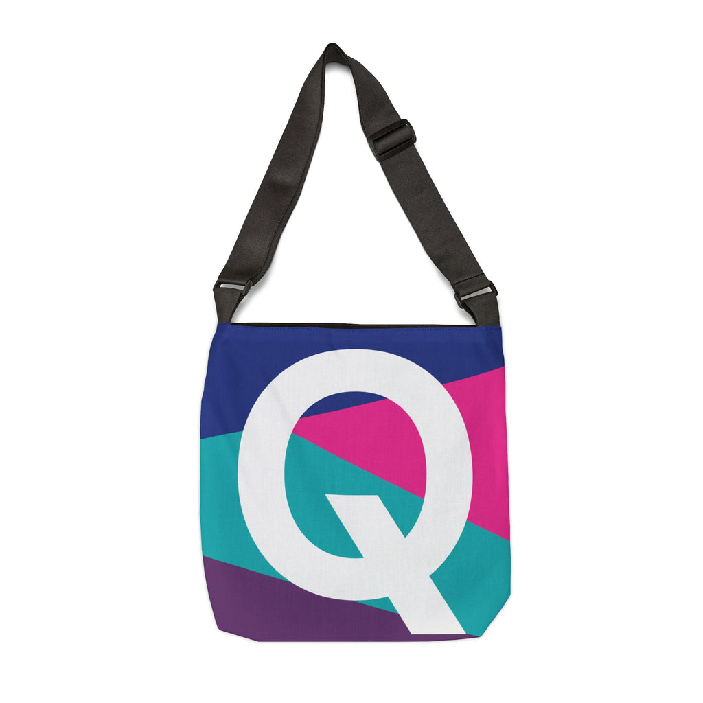 Initial Letter 'Q' Colorblock Adjustable Tote Bag — Monogram Alphabet Shoulder Bag