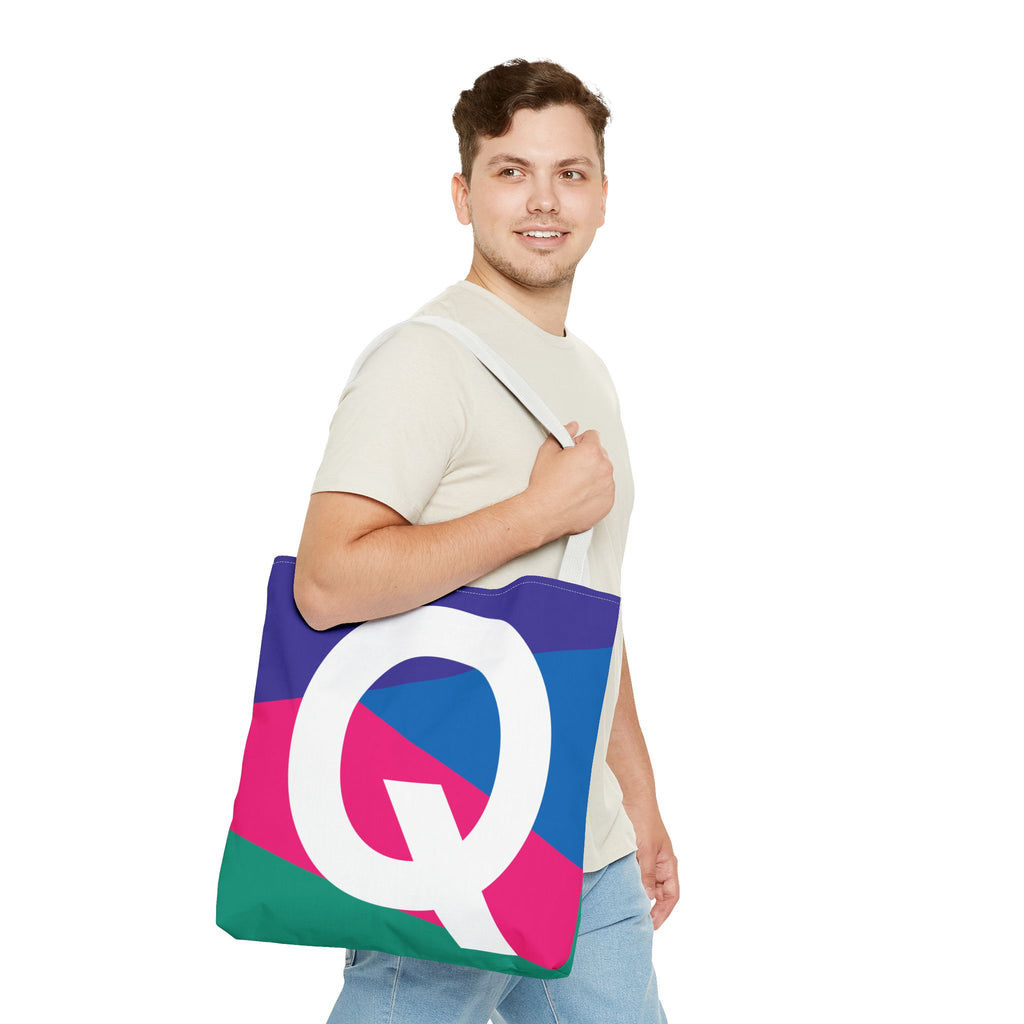 Monogram 'Q' Colorblock Tote Bag — Personalized Initial Q Shoulder Tote