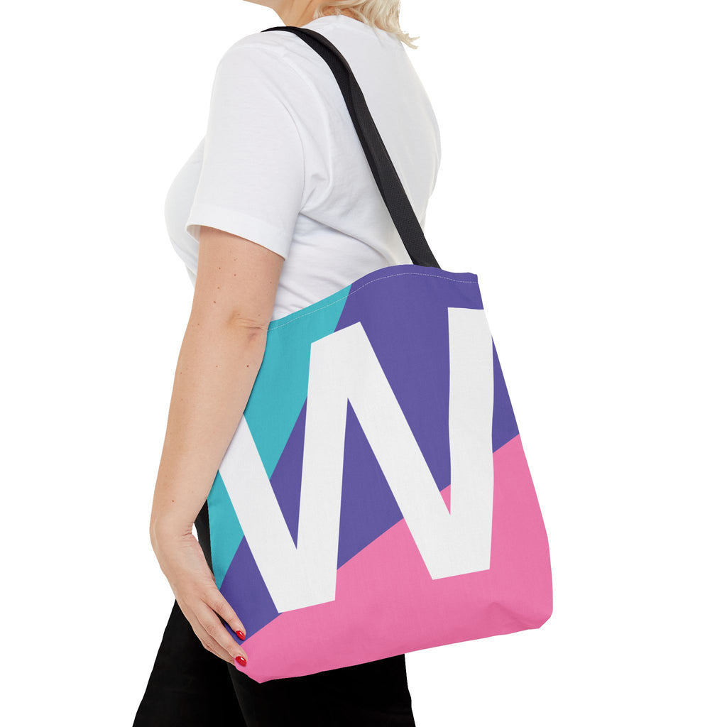 Monogram 'W' Colorblock Tote Bag — Personalized Initial W Shoulder Tote
