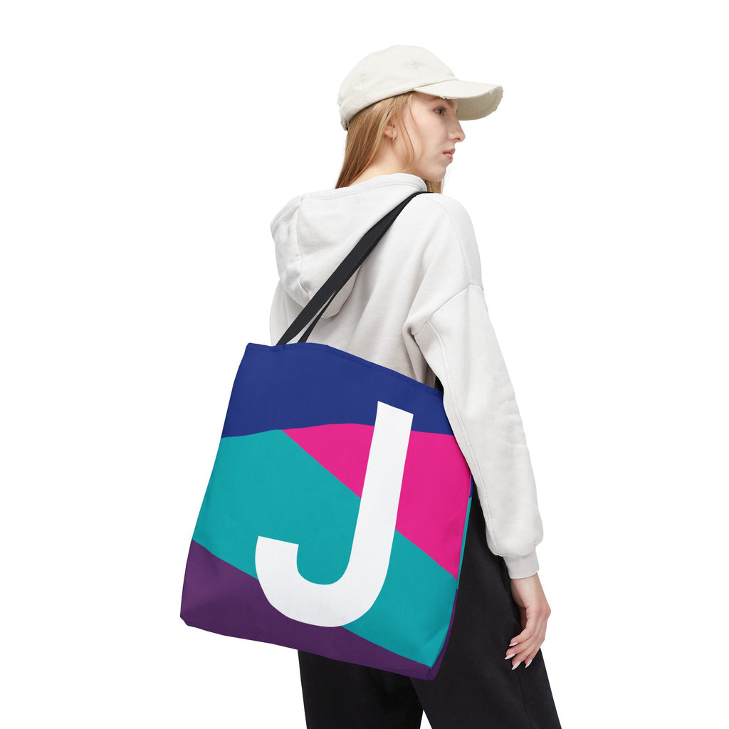 Monogram 'J' Colorblock Tote Bag — Personalized Initial J Shoulder Tote
