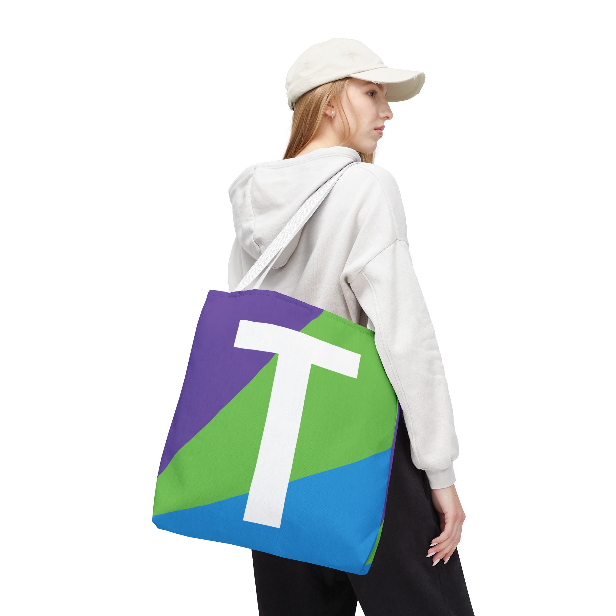 Monogram 'T' Colorblock Tote Bag — Personalized Initial T Shoulder Tote