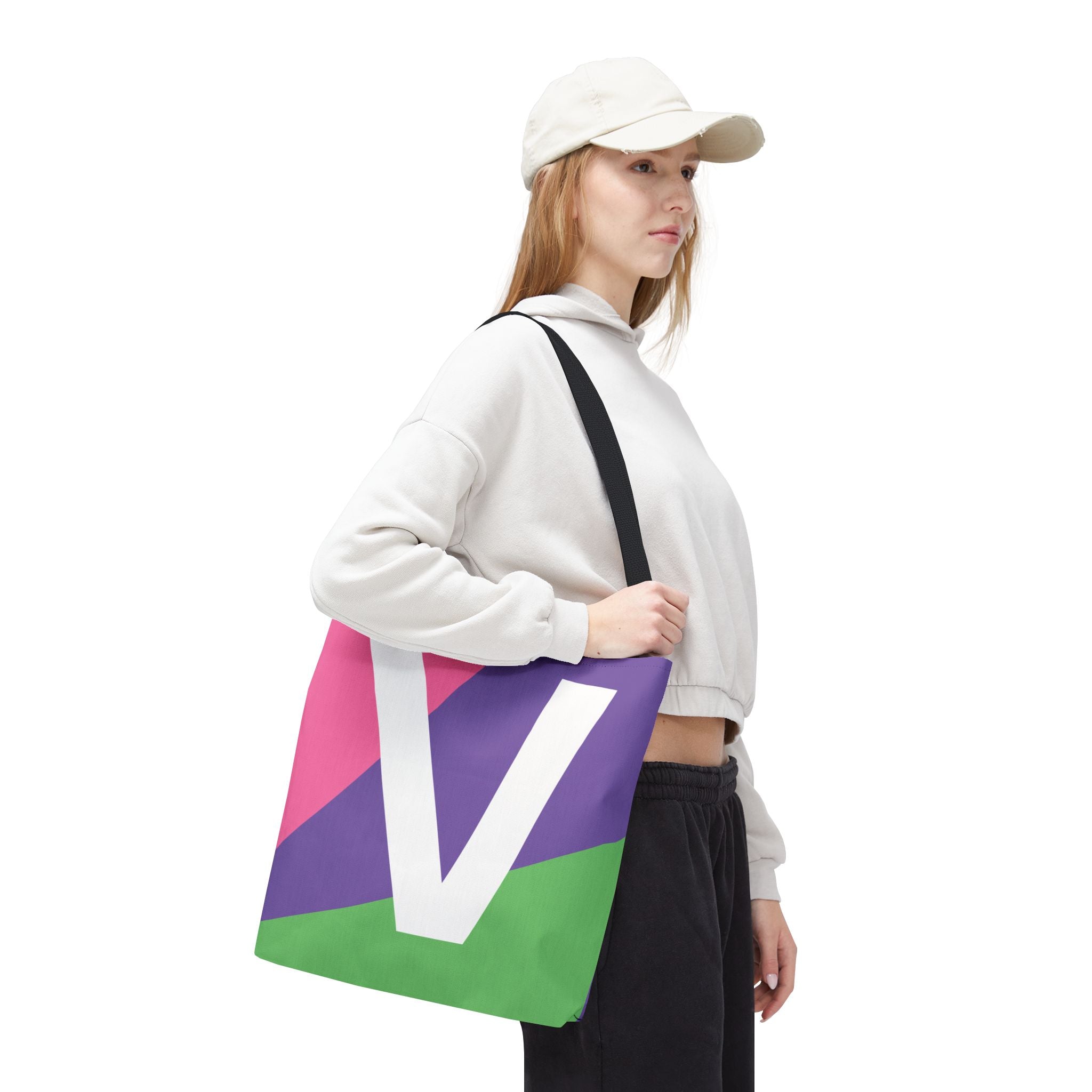 Monogram 'V' Colorblock Tote Bag — Personalized Initial V Shoulder Tote