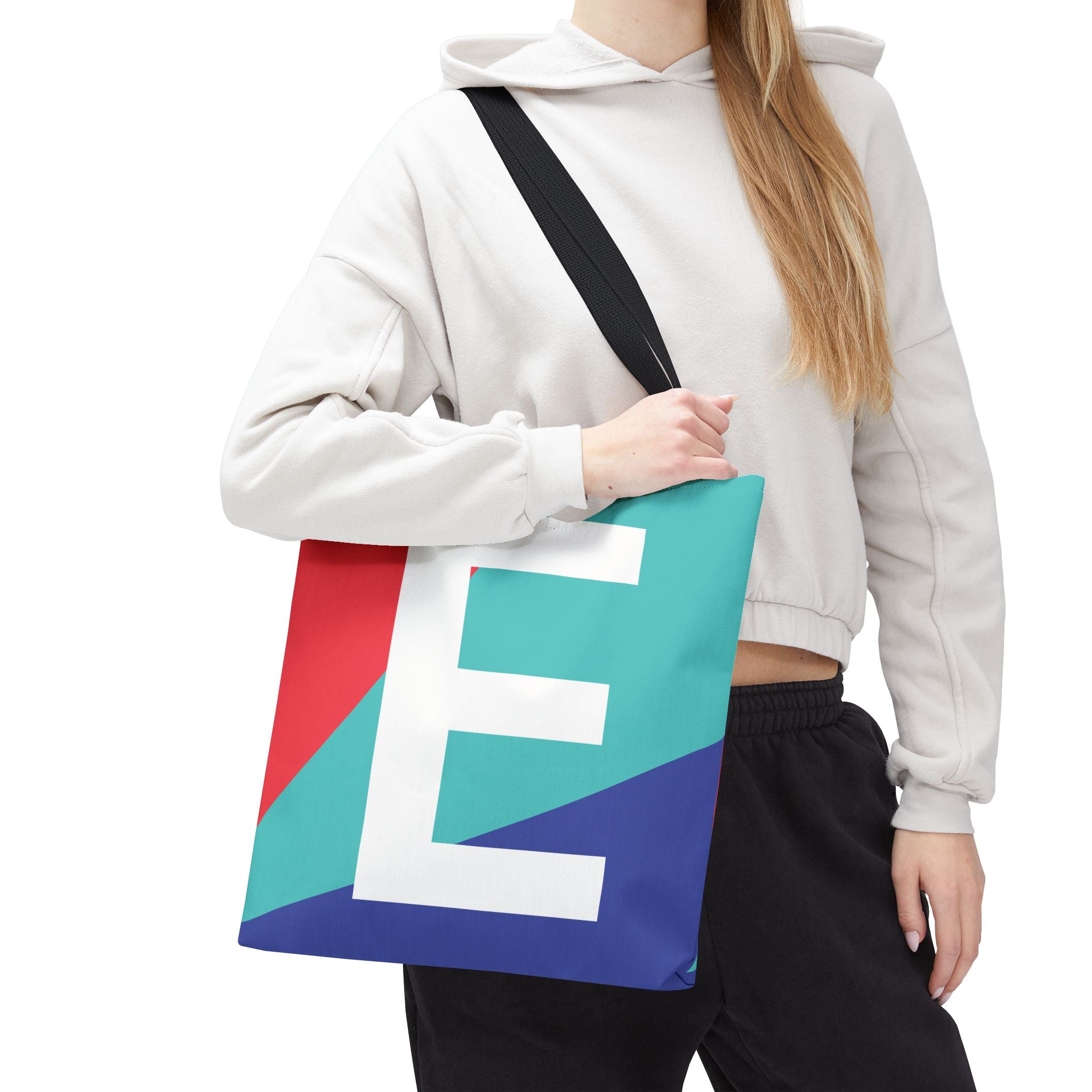 Monogram 'E' Colorblock Tote Bag — Personalized Initial E Shoulder Tote