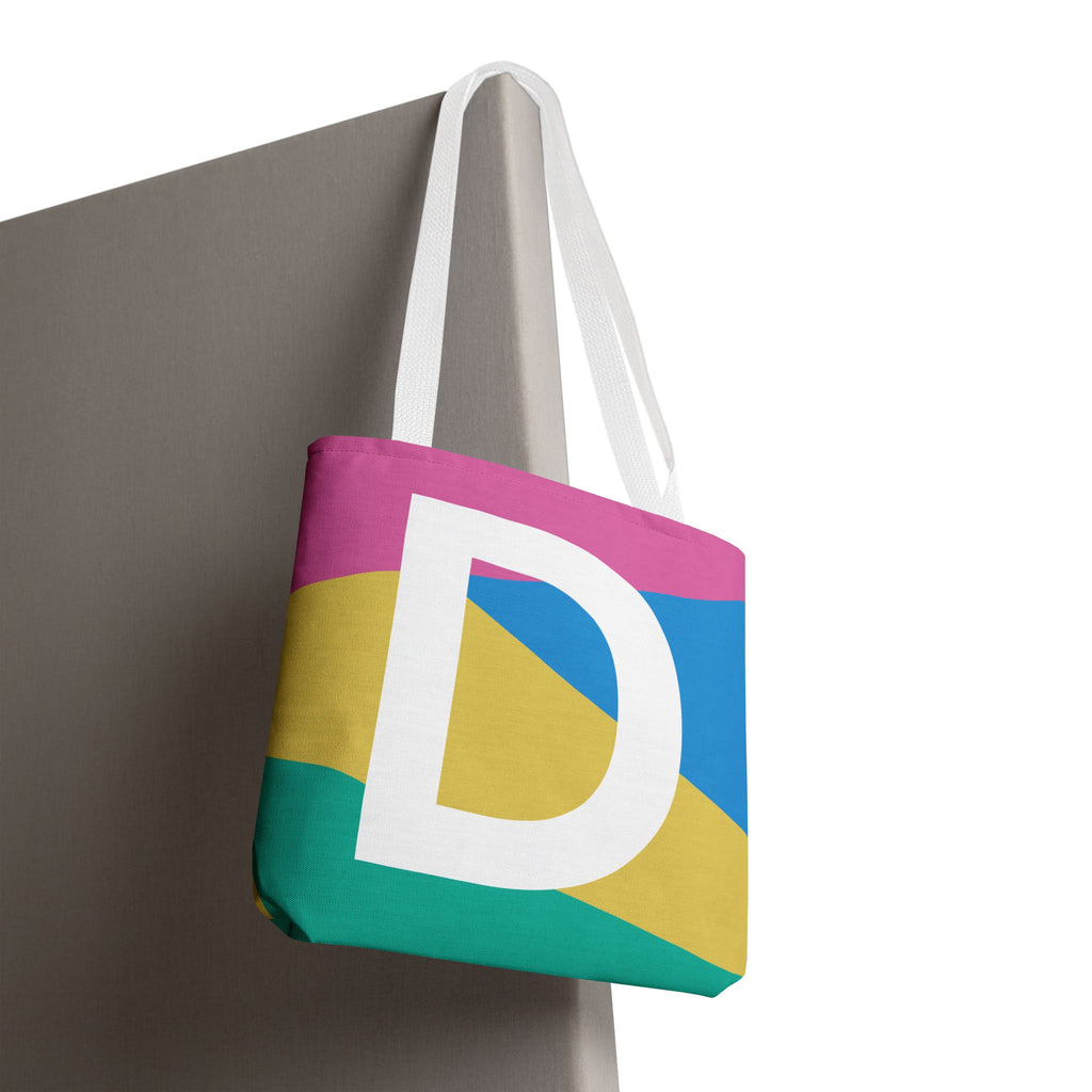 Monogram 'D' Colorblock Tote Bag — Personalized Initial D Shoulder Tote