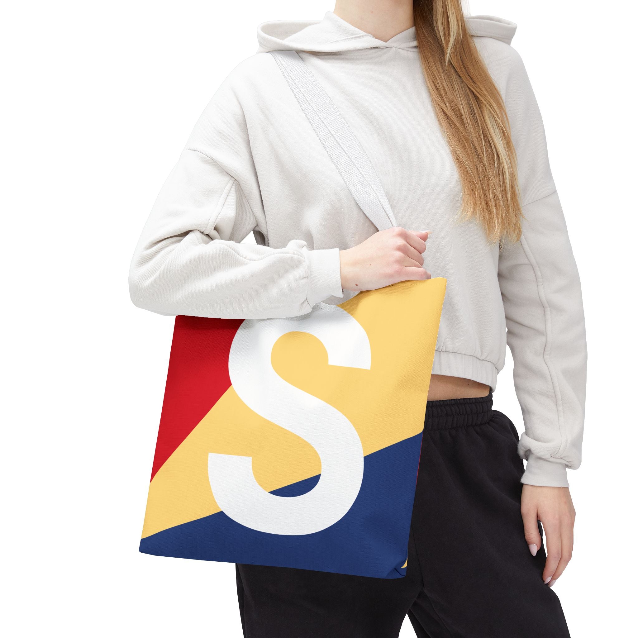 Monogram 'S' Colorblock Tote Bag — Personalized Initial S Shoulder Tote
