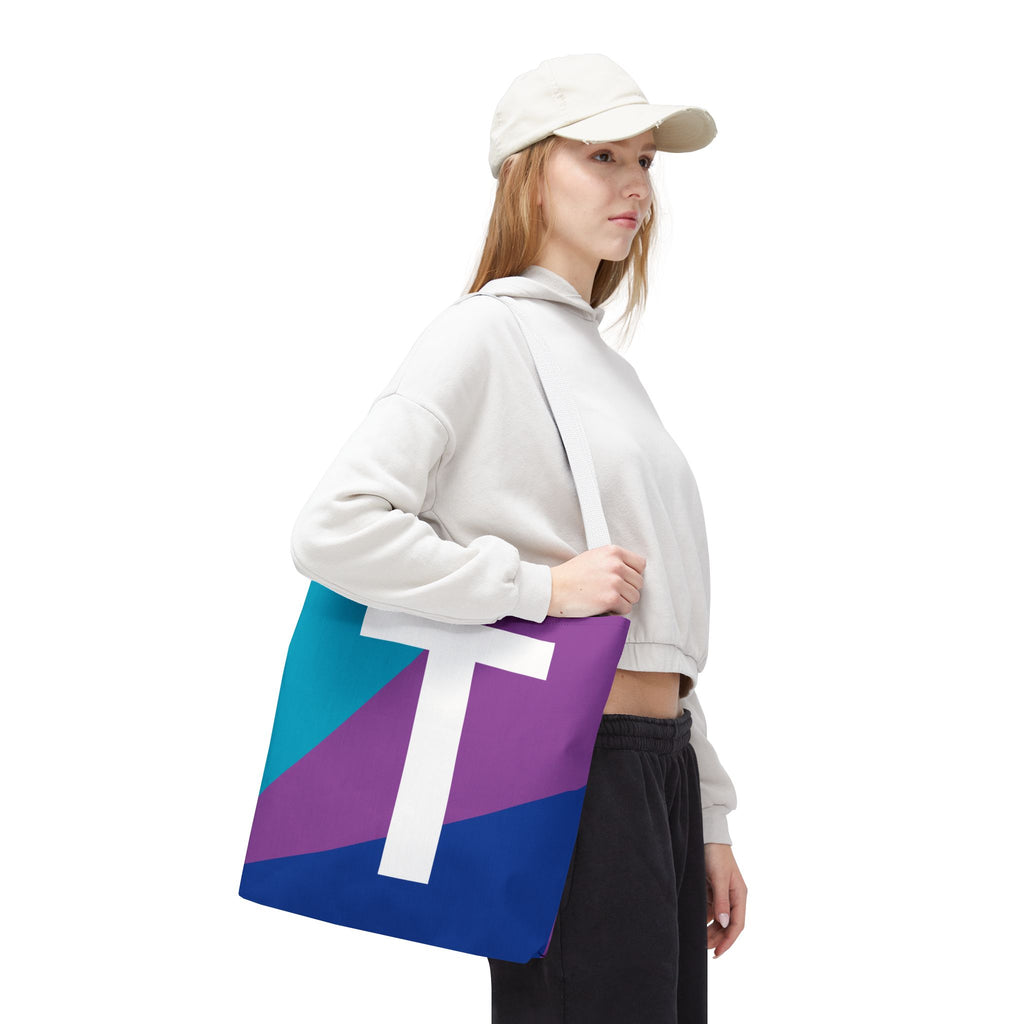 Monogram 'T' Colorblock Tote Bag — Personalized Initial T Shoulder Tote