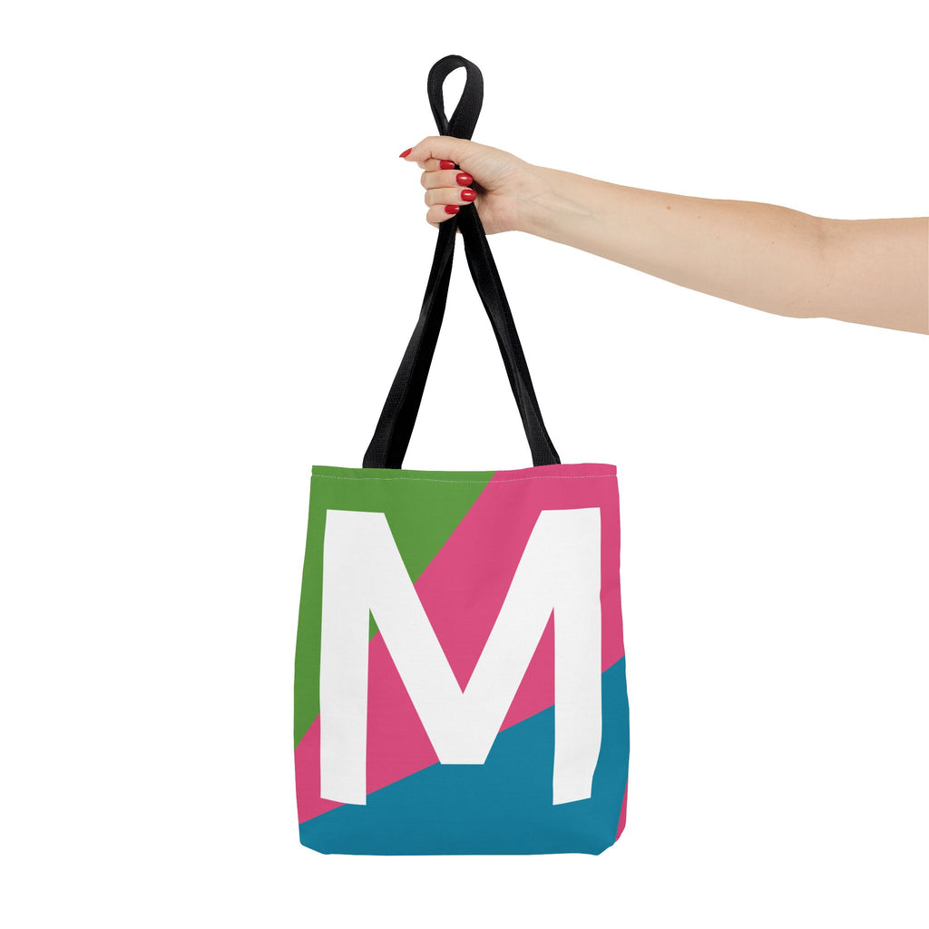 Monogram 'M' Colorblock Tote Bag — Personalized Initial M Shoulder Tote