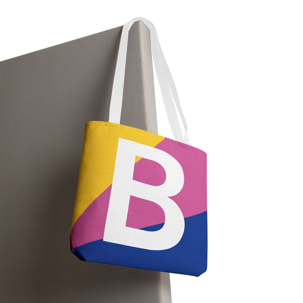 Monogram 'B' Colorblock Tote Bag — Personalized Initial B Shoulder Tote