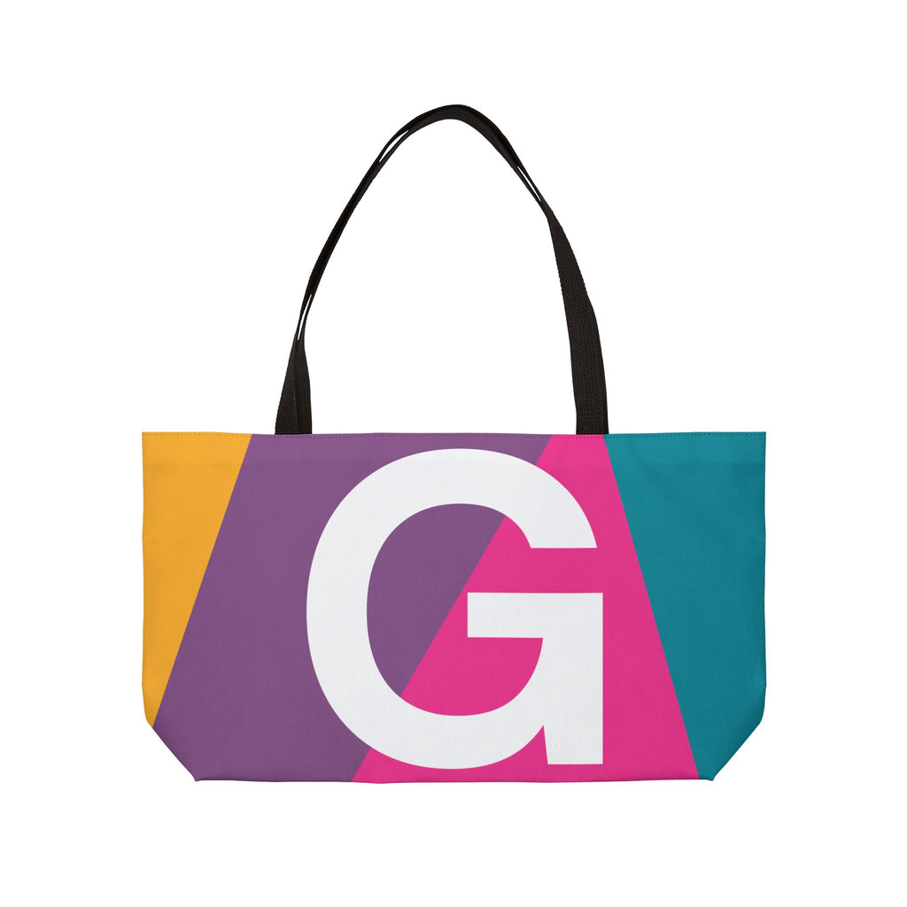 Personalized 'G' Colorblock Tote Bag — Monogram Weekender Tote