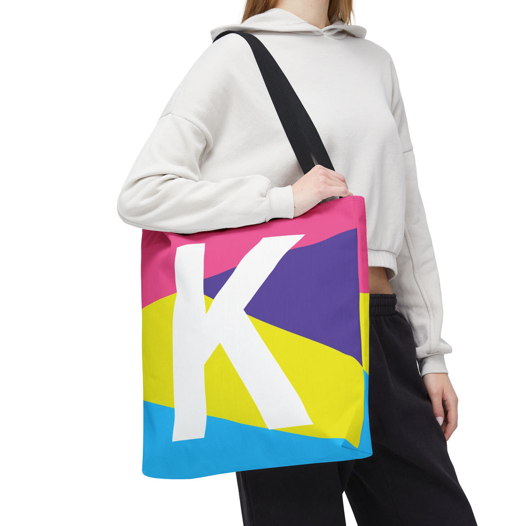 Monogram 'K' Colorblock Tote Bag — Personalized Initial K Shoulder Tote