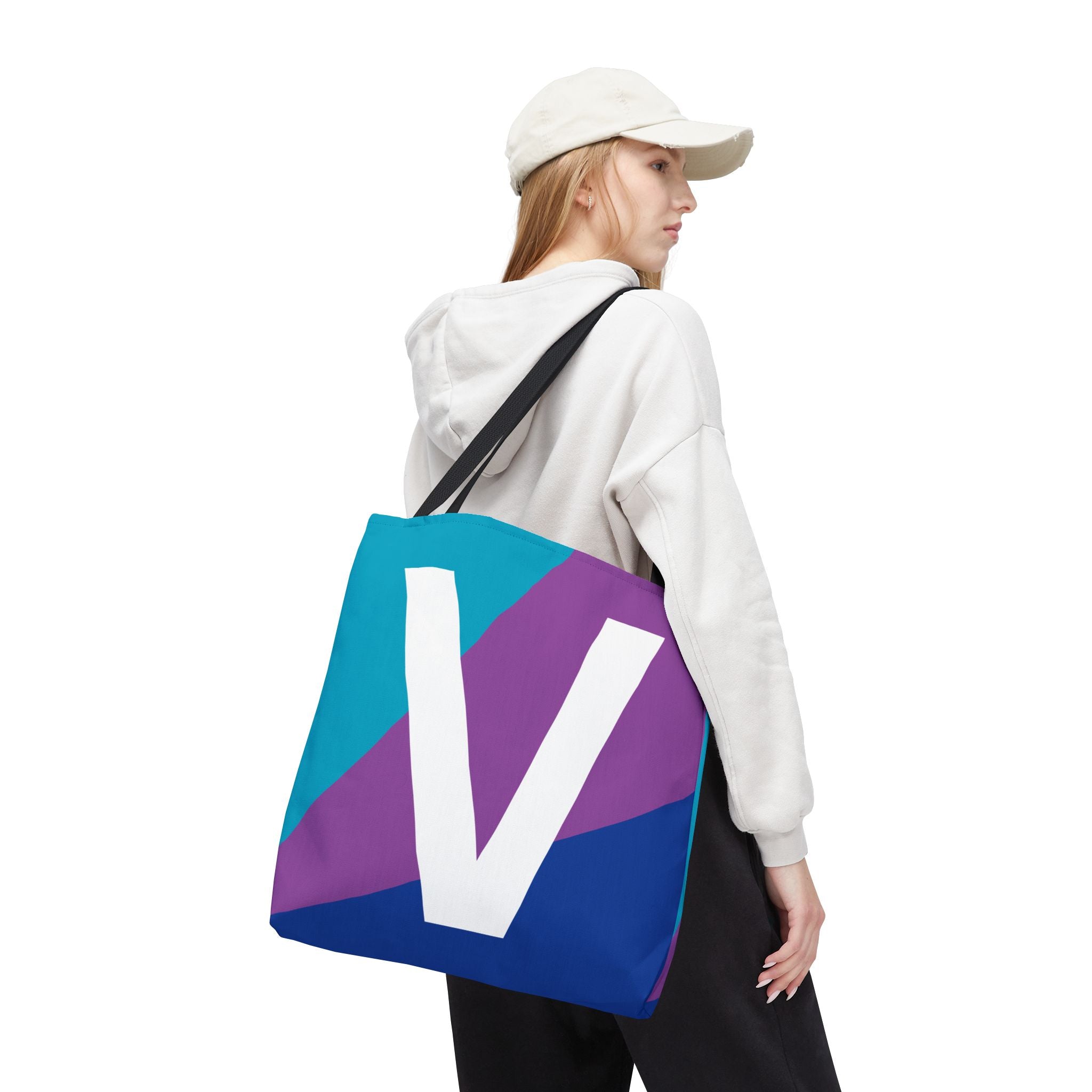 Monogram 'V' Colorblock Tote Bag — Personalized Initial V Shoulder Tote