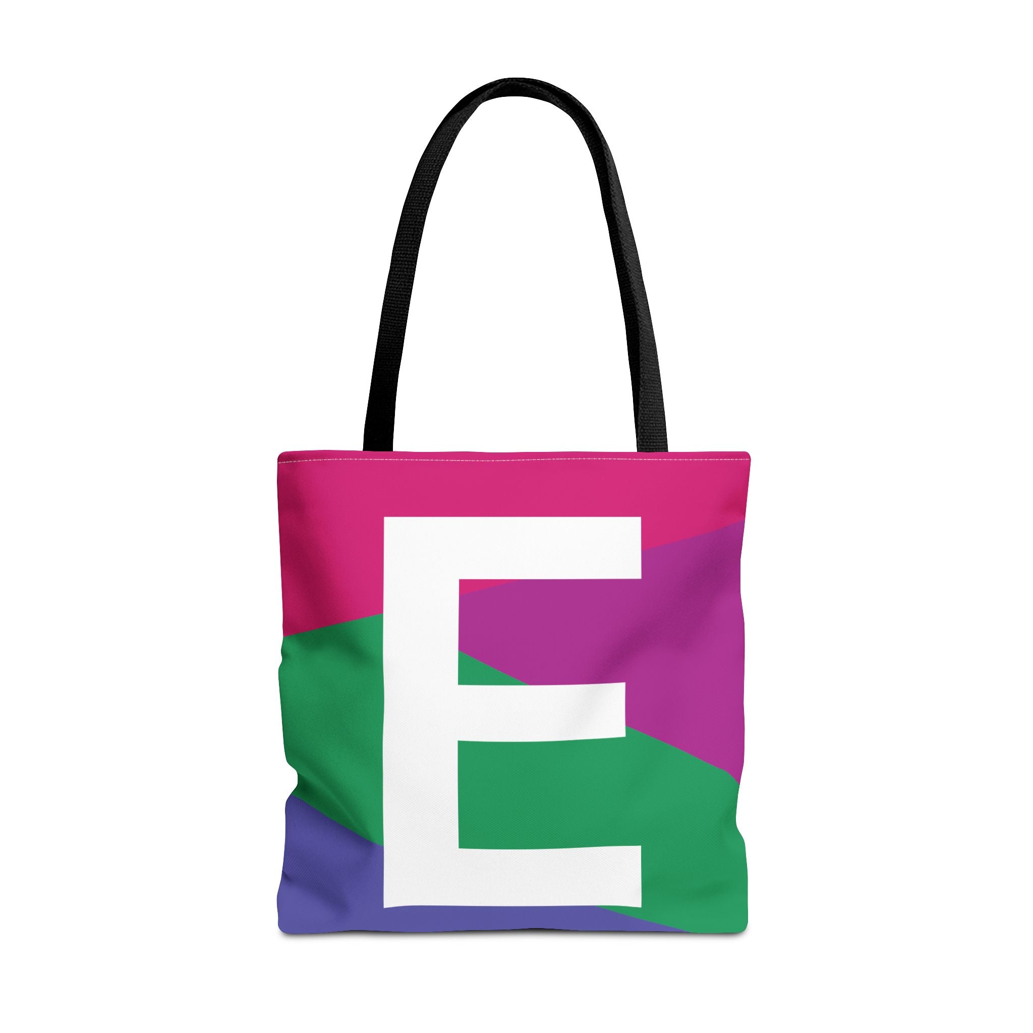 Monogram 'E' Colorblock Tote Bag — Personalized Initial E Shoulder Tote
