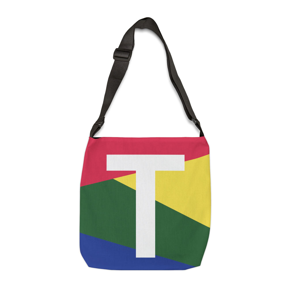 Initial Letter 'T' Colorblock Adjustable Tote Bag — Monogram Alphabet Shoulder Bag