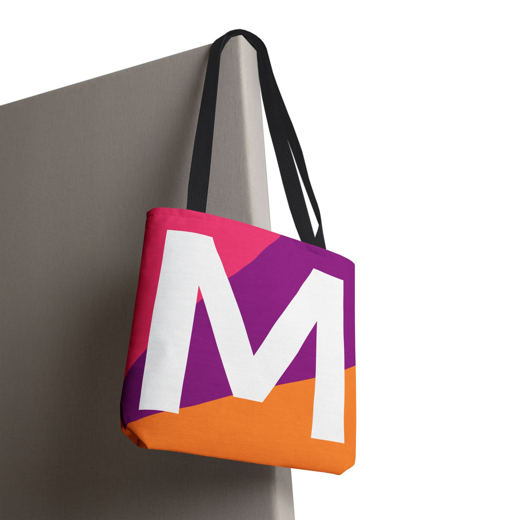 Monogram 'M' Colorblock Tote Bag — Personalized Initial M Shoulder Tote