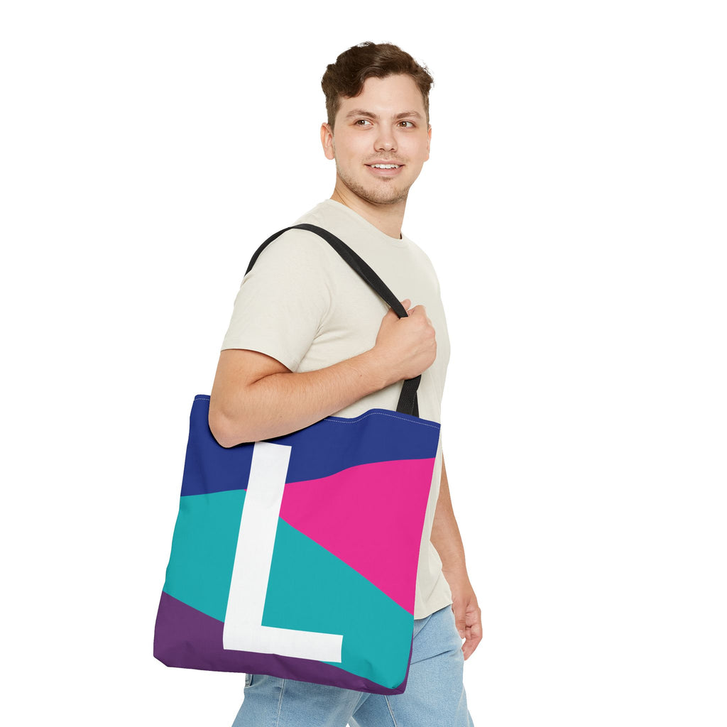 Monogram 'L' Colorblock Tote Bag — Personalized Initial L Shoulder Tote