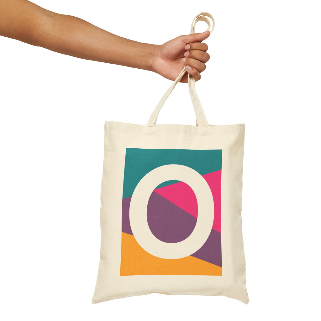 Initial O Colorblock Canvas Tote Bag — Monogram Letter O Reusable Grocery Tote