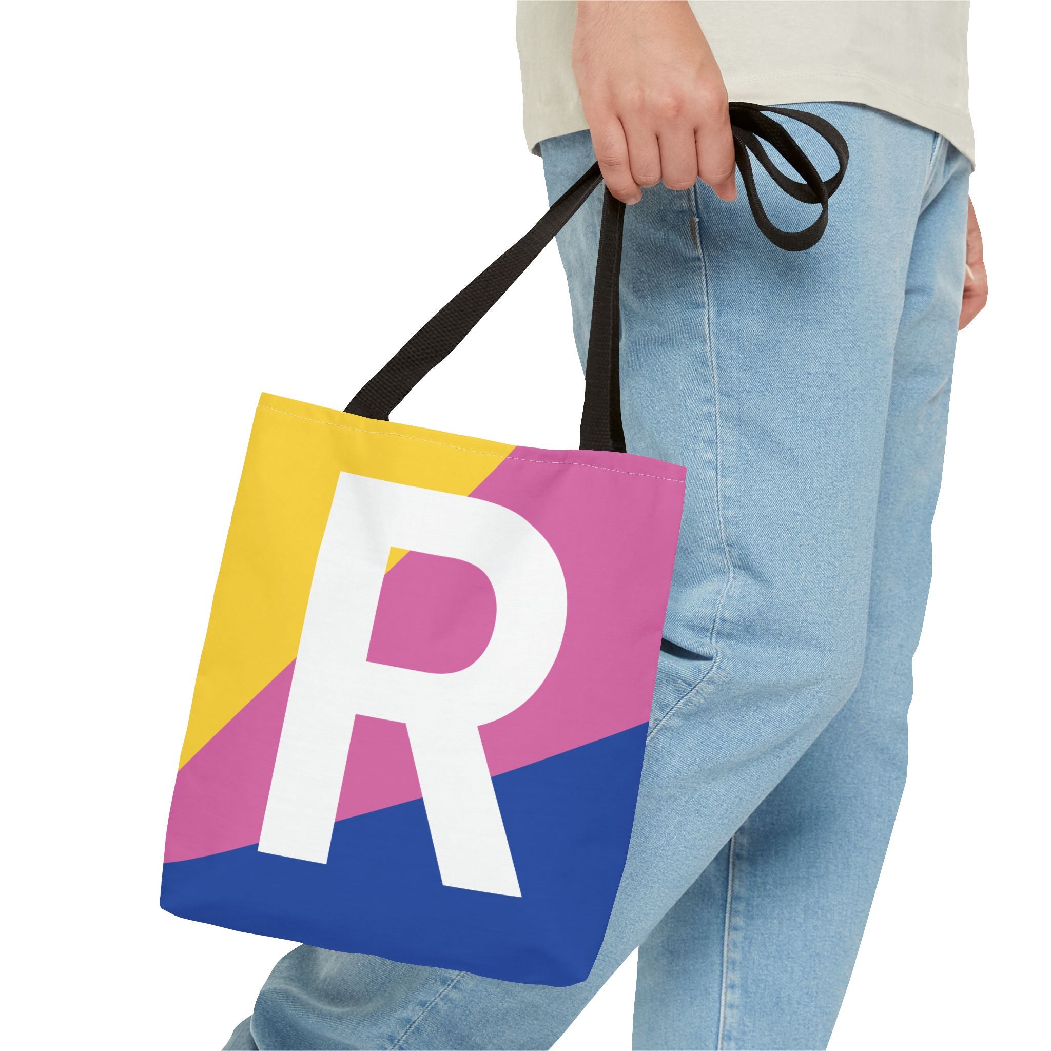 Monogram 'R' Colorblock Tote Bag — Personalized Initial R Shoulder Tote
