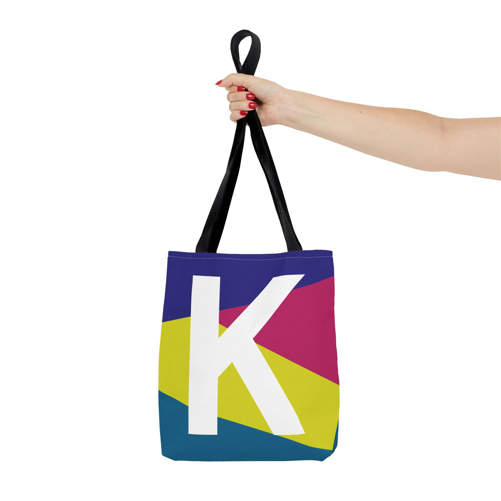 Monogram 'K' Colorblock Tote Bag — Personalized Initial K Shoulder Tote