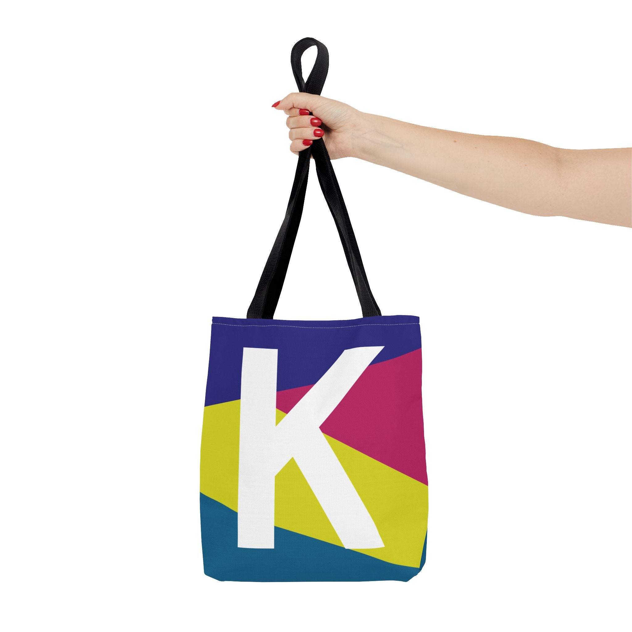 Monogram 'K' Colorblock Tote Bag — Personalized Initial K Shoulder Tote
