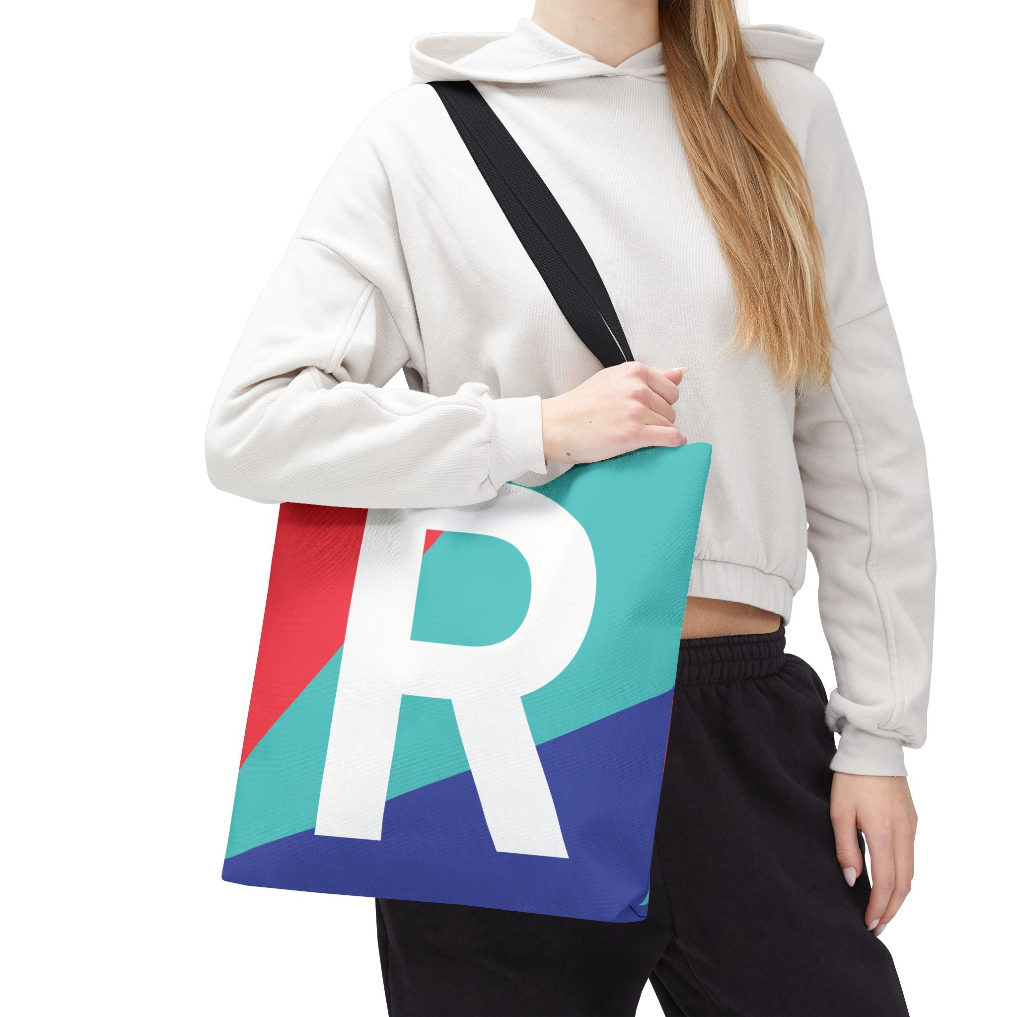 Monogram 'R' Colorblock Tote Bag — Personalized Initial R Shoulder Tote