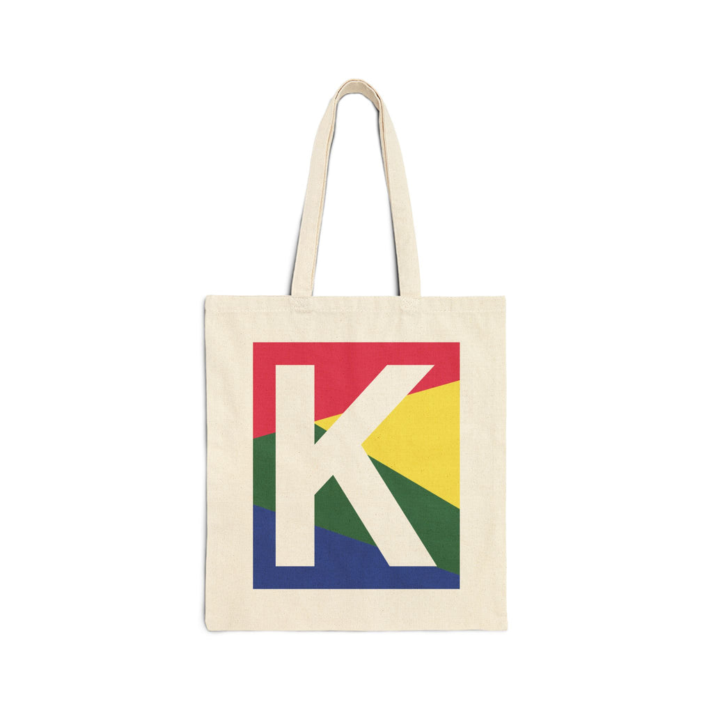 Initial K Colorblock Canvas Tote Bag — Monogram Letter K Reusable Grocery Tote