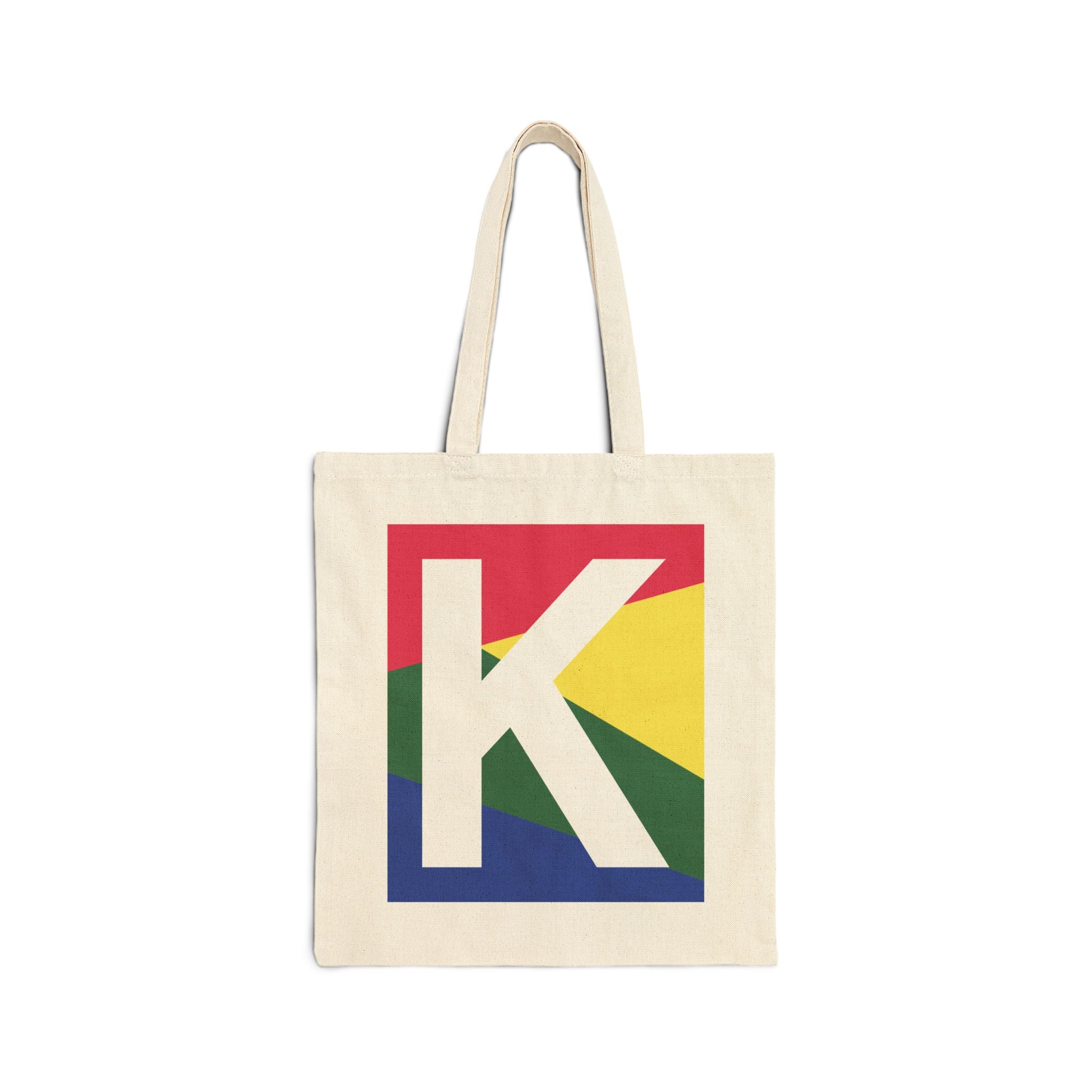 Initial K Colorblock Canvas Tote Bag — Monogram Letter K Reusable Grocery Tote