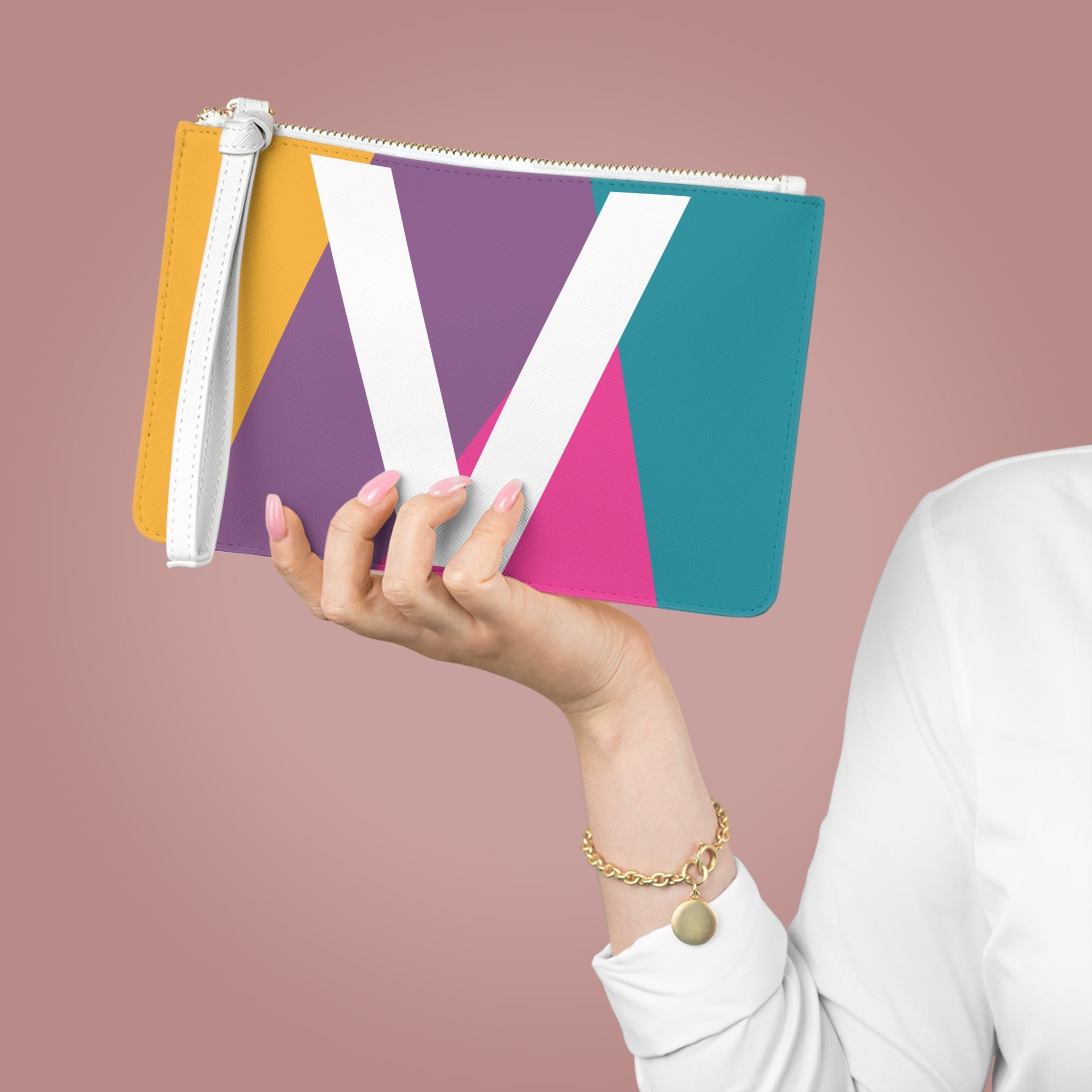 Monogram 'V' Colorblock Clutch Bag — Bold Geometric Wristlet for Everyday & Gifts