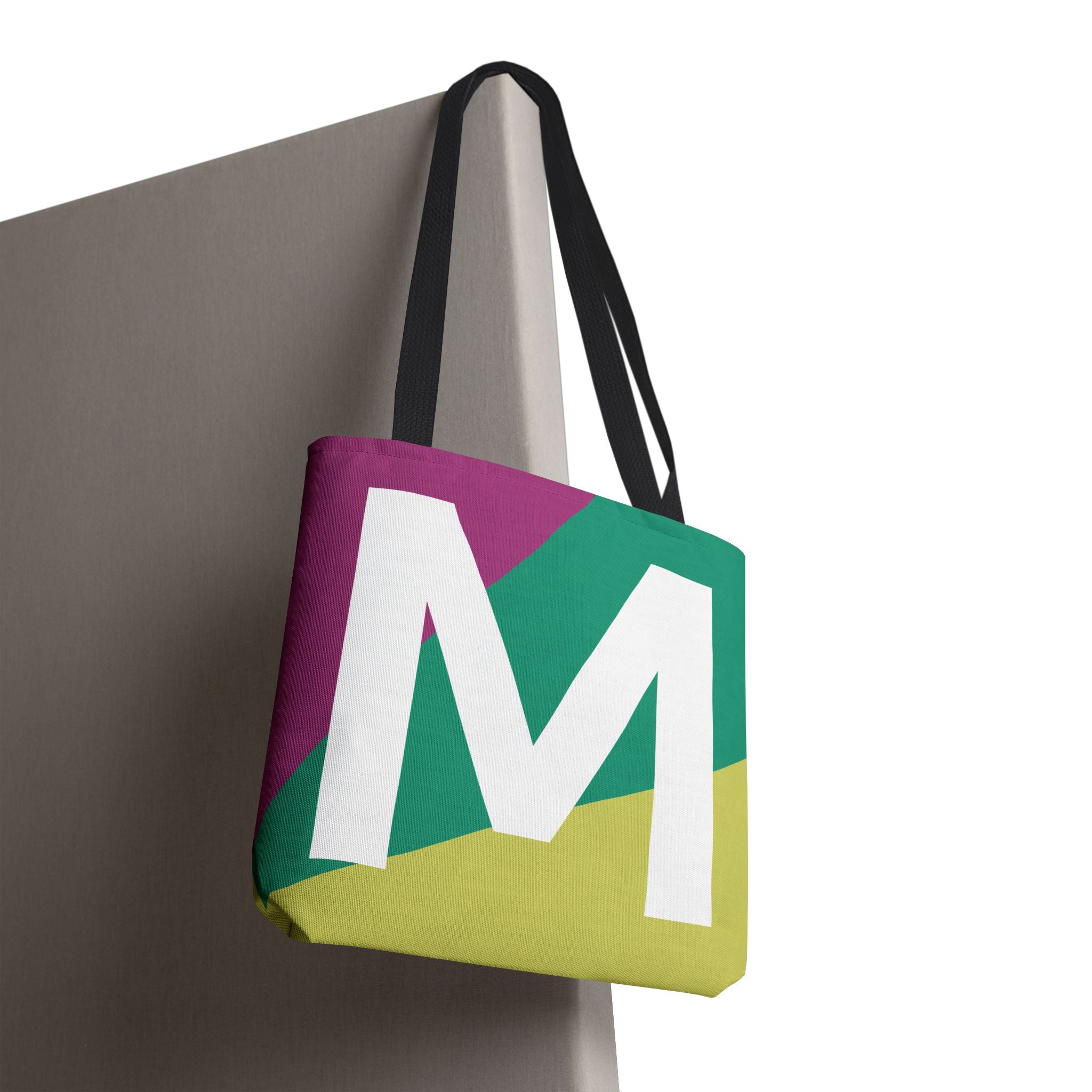 Monogram 'M' Colorblock Tote Bag — Personalized Initial M Shoulder Tote