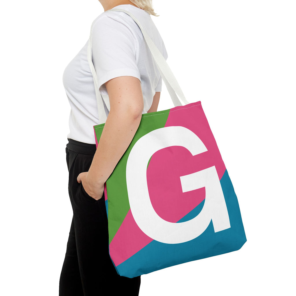 Monogram 'G' Colorblock Tote Bag — Personalized Initial G Shoulder Tote