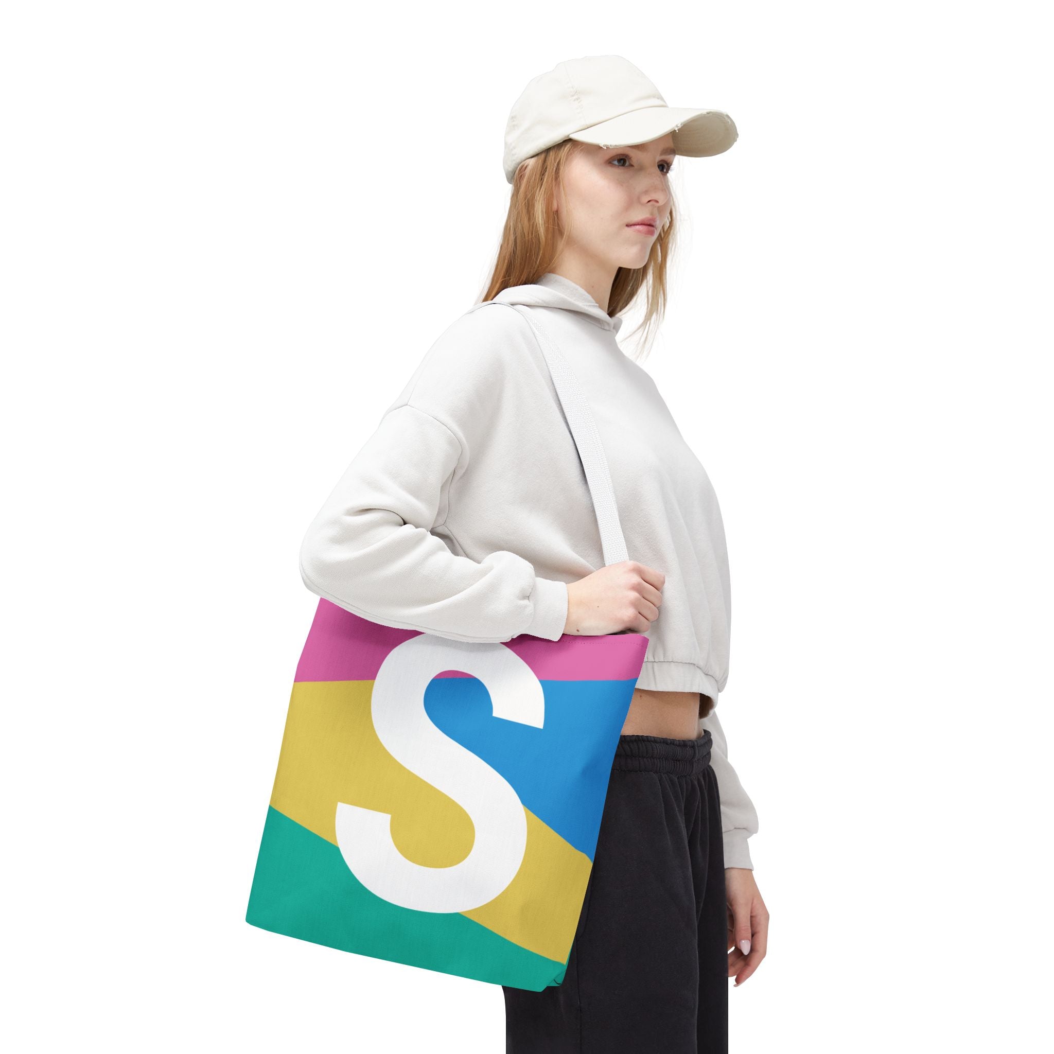 Monogram 'S' Colorblock Tote Bag — Personalized Initial S Shoulder Tote