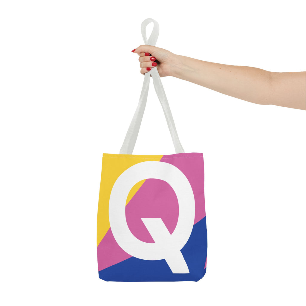 Monogram 'Q' Colorblock Tote Bag — Personalized Initial Q Shoulder Tote