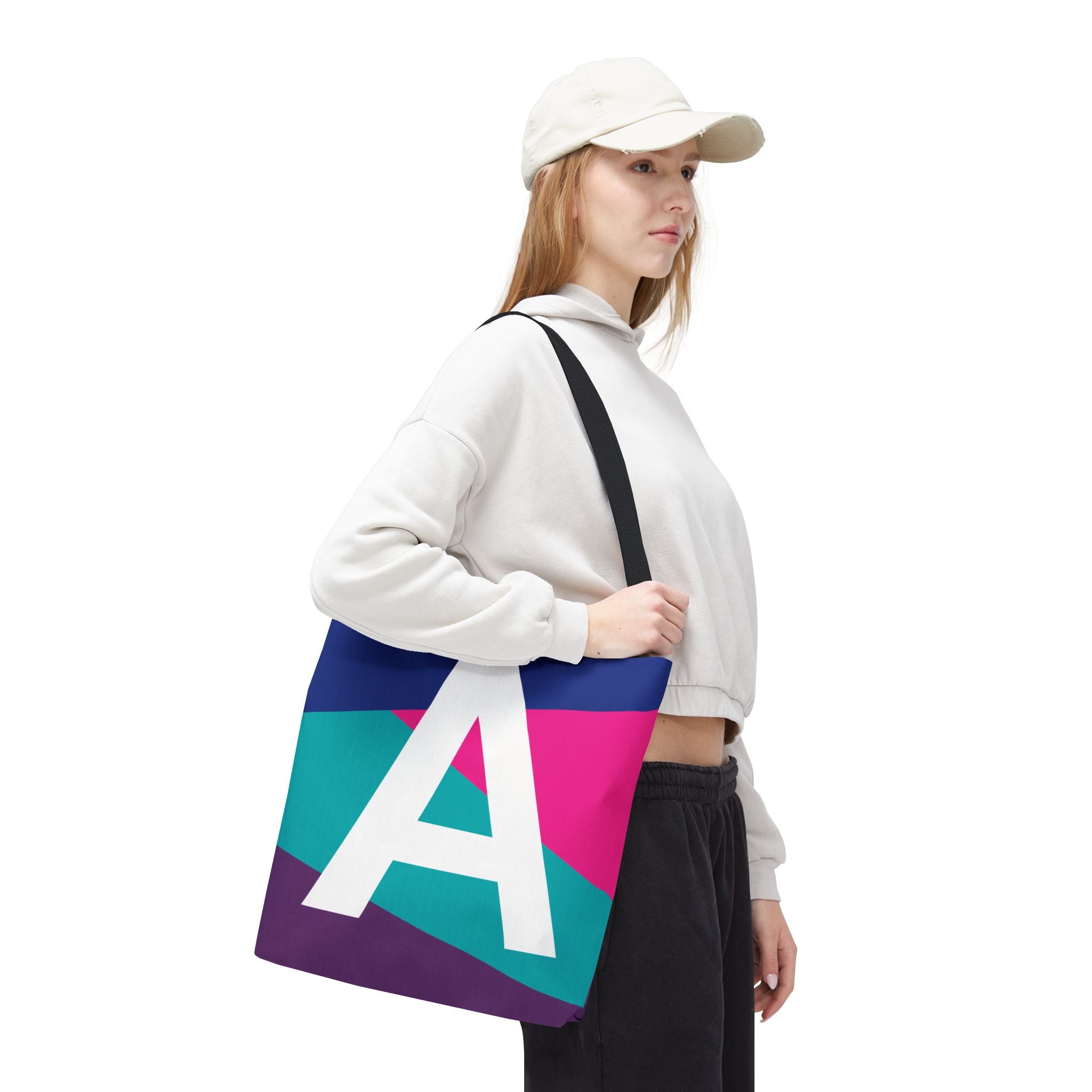 Monogram 'A' Colorblock Tote Bag — Personalized Initial A Shoulder Tote