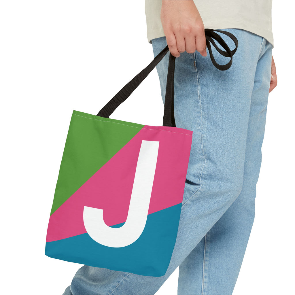 Monogram 'J' Colorblock Tote Bag — Personalized Initial J Shoulder Tote