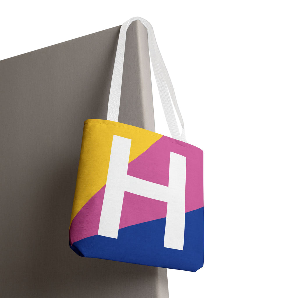 Monogram 'H' Colorblock Tote Bag — Personalized Initial H Shoulder Tote