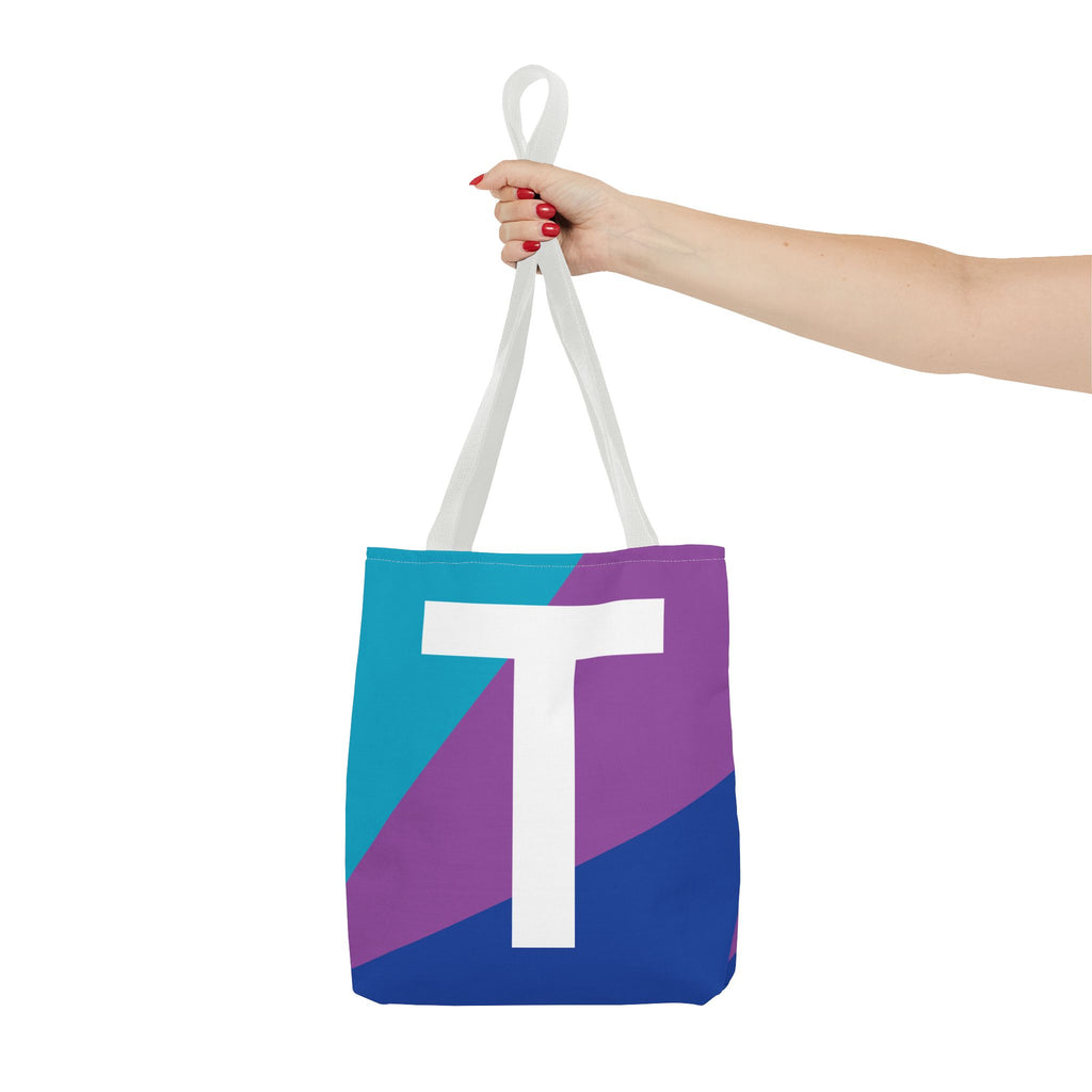 Monogram 'T' Colorblock Tote Bag — Personalized Initial T Shoulder Tote