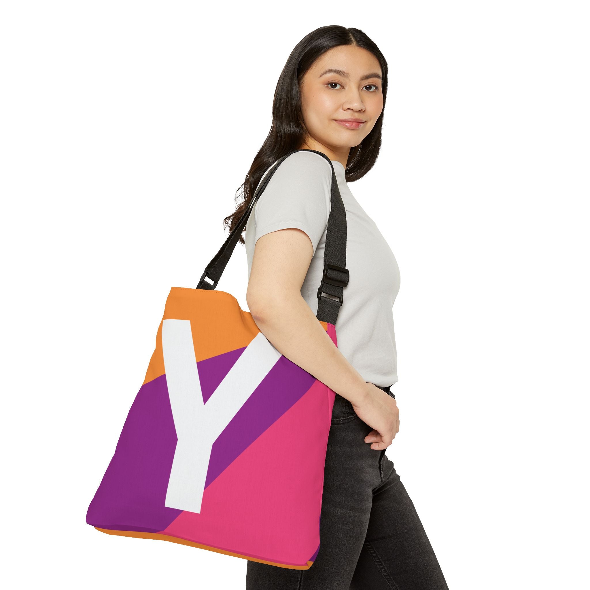 Initial Letter 'Y' Colorblock Adjustable Tote Bag — Monogram Alphabet Shoulder Bag