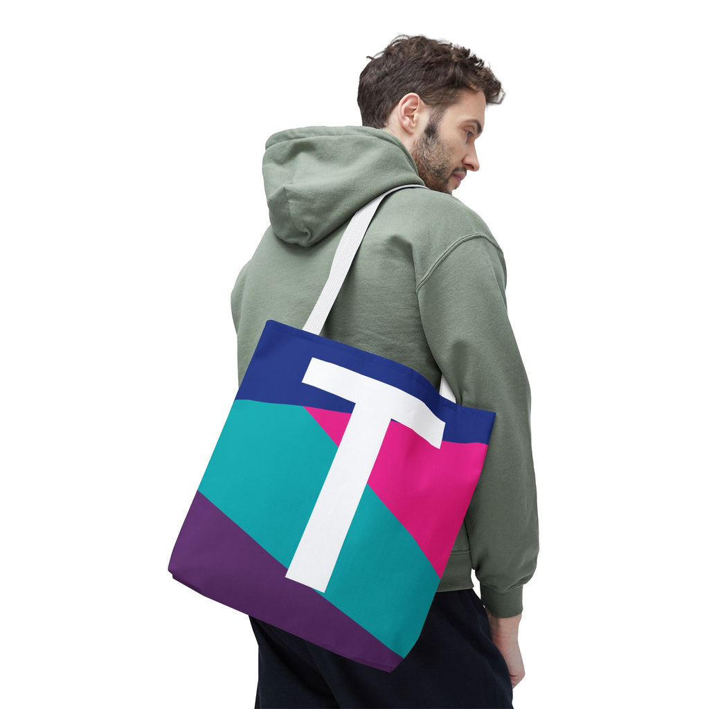 Monogram 'T' Colorblock Tote Bag — Personalized Initial T Shoulder Tote