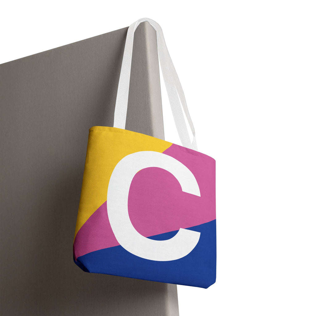 Monogram 'C' Colorblock Tote Bag — Personalized Initial C Shoulder Tote