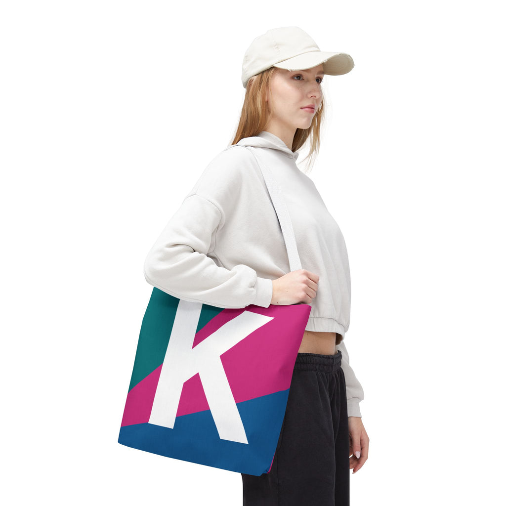 Monogram 'K' Colorblock Tote Bag — Personalized Initial K Shoulder Tote