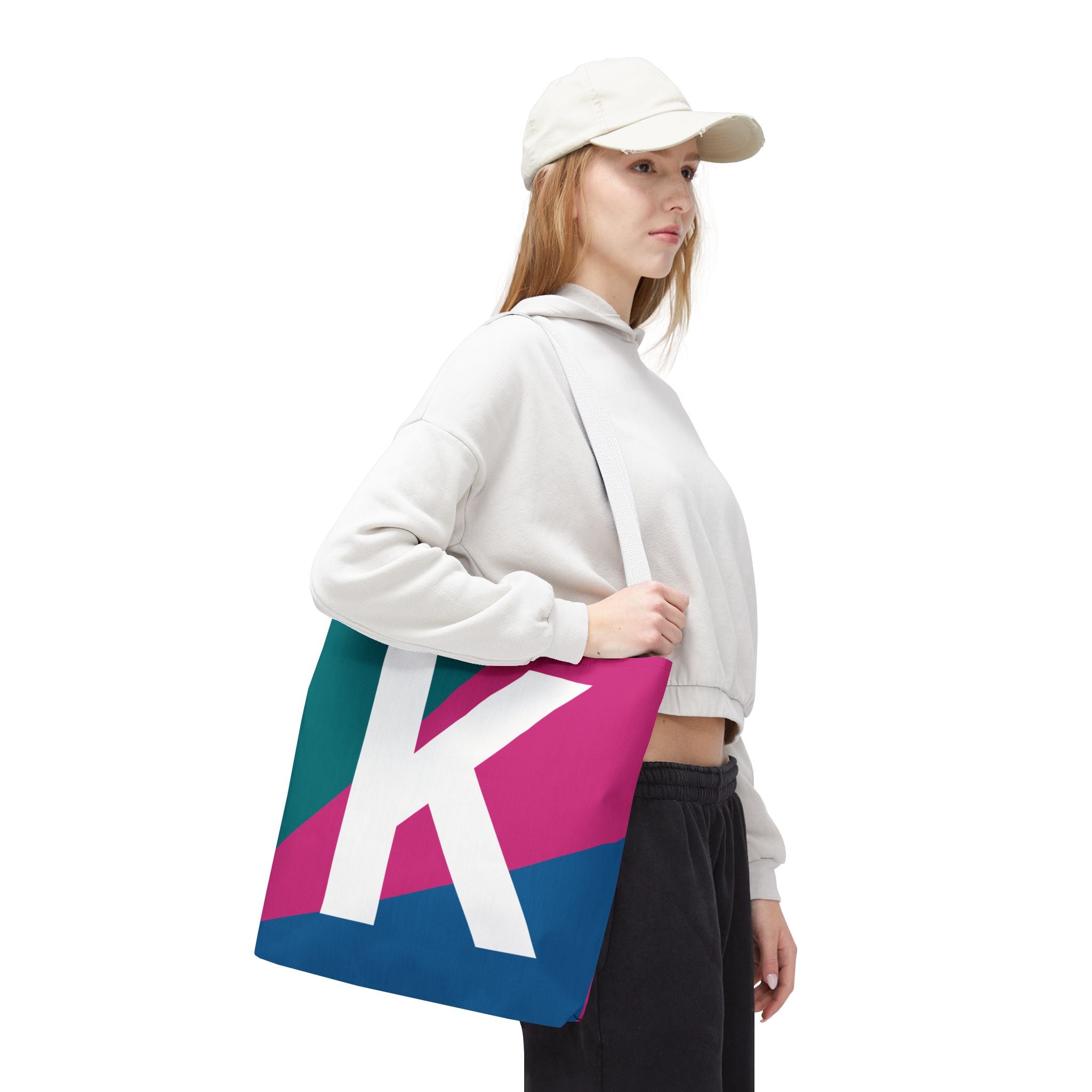 Monogram 'K' Colorblock Tote Bag — Personalized Initial K Shoulder Tote