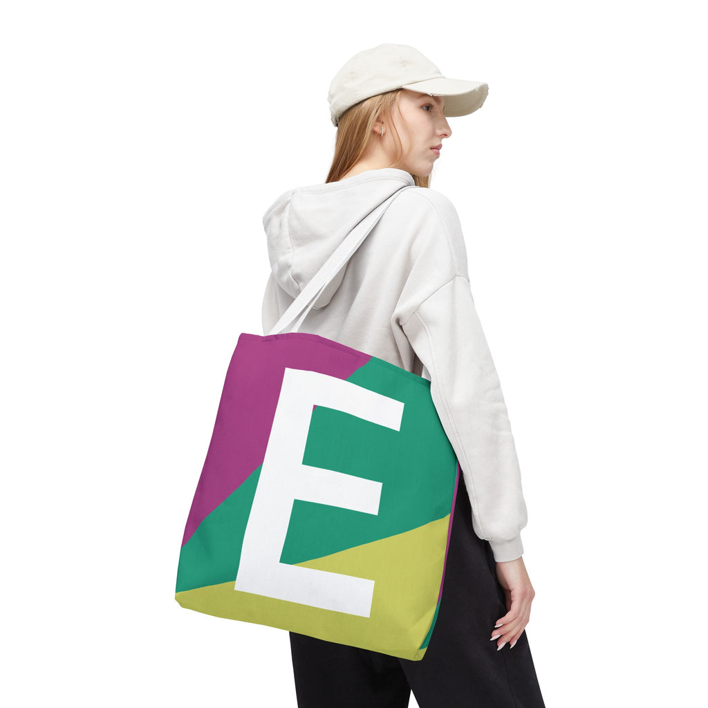 Monogram 'E' Colorblock Tote Bag — Personalized Initial E Shoulder Tote