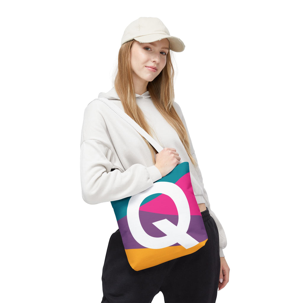 Monogram 'Q' Colorblock Tote Bag — Personalized Initial Q Shoulder Tote
